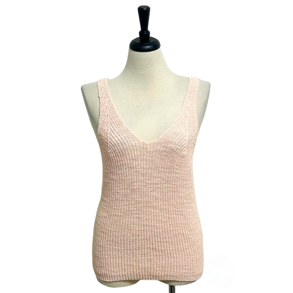 Madewell Lucid Pink Peach Ribbed V Neck And Back Roanne Tank Top Large Stretch